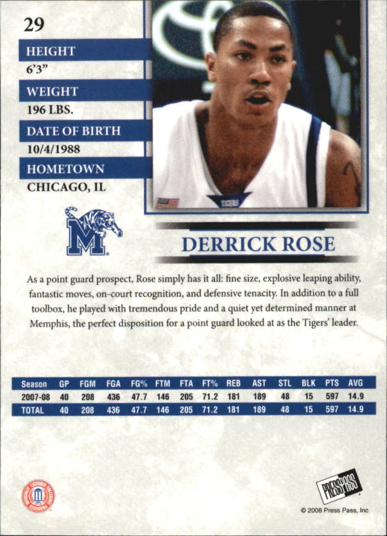 2008 Press Pass #29 Derrick Rose back image