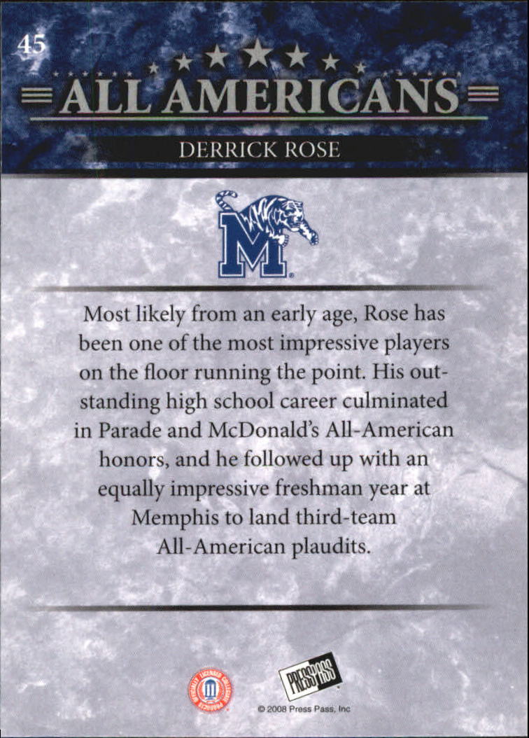 2008 Press Pass #45 Derrick Rose AA back image