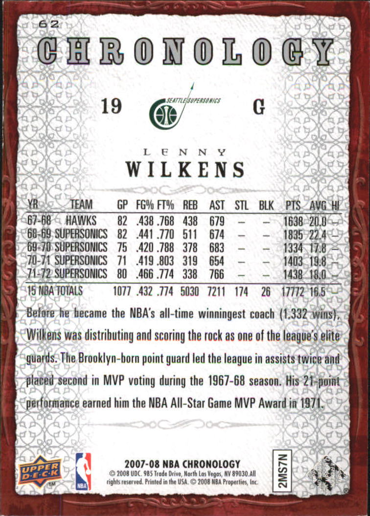 2007-08 Chronology #62 Lenny Wilkens back image