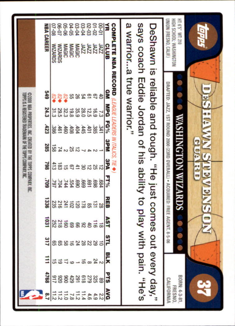 2008-09 Topps #37 DeShawn Stevenson back image