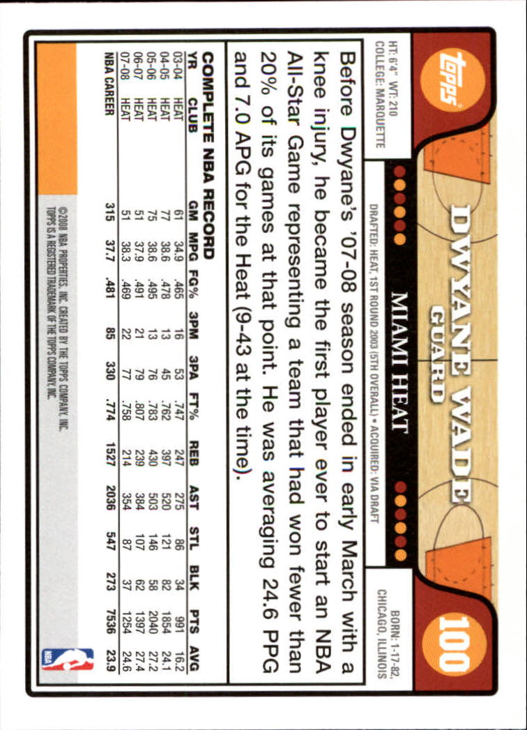 2008-09 Topps #100 Dwyane Wade back image