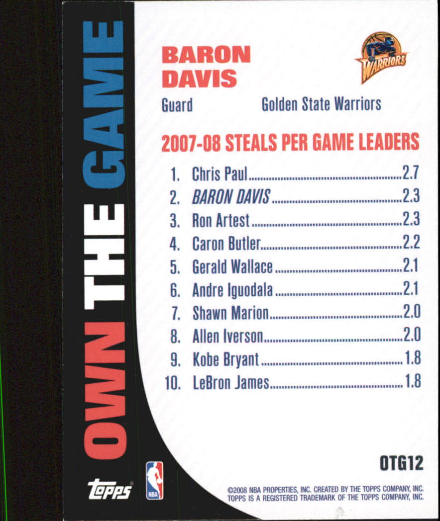 2008-09 Topps Own the Game #OTG12 Baron Davis back image