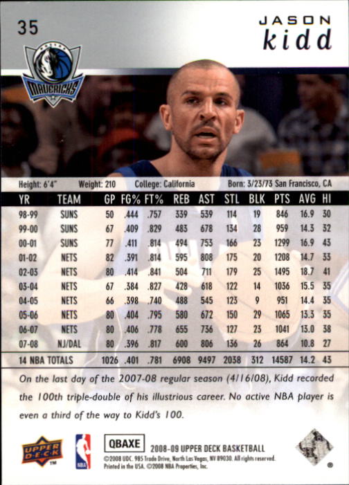 2008-09 Upper Deck #35 Jason Kidd back image