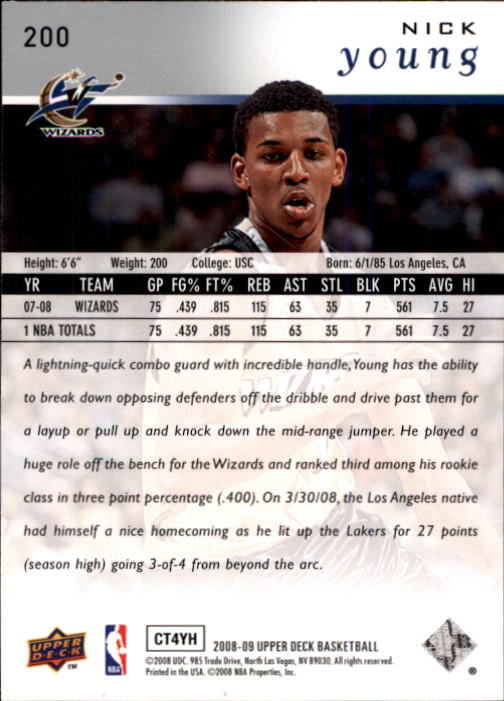 2008-09 Upper Deck #200 Nick Young back image