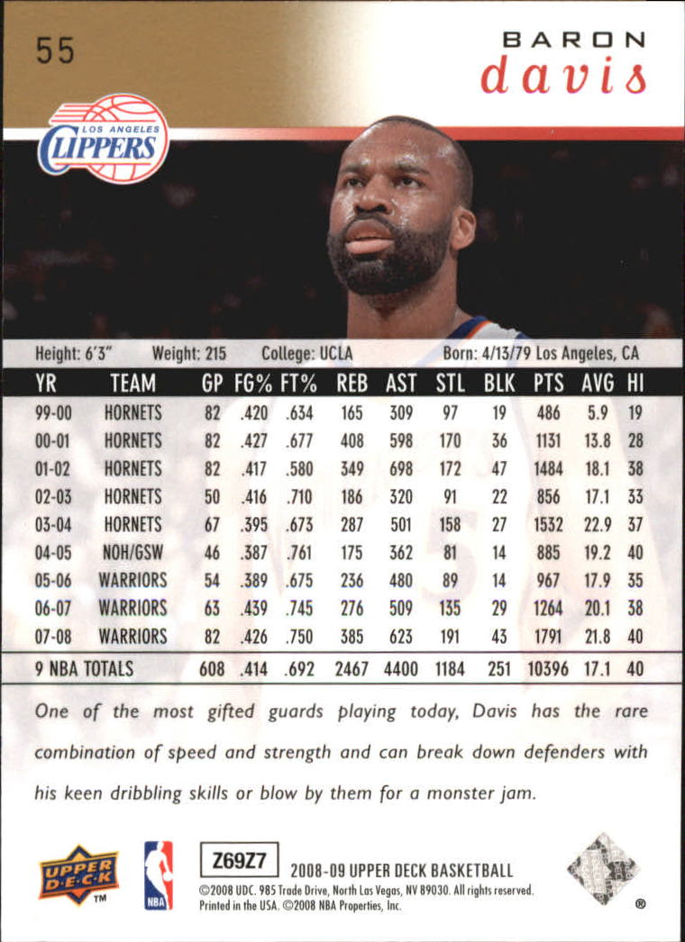2008-09 Upper Deck Electric Court Gold #55 Baron Davis - BSK