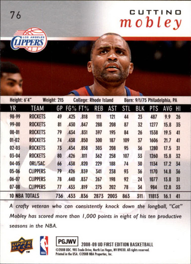 2008-09 Upper Deck First Edition #76 Cuttino Mobley back image