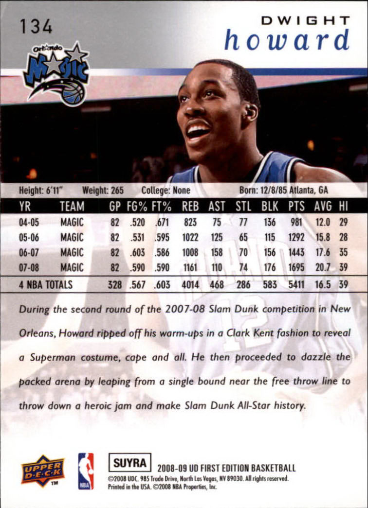 2008-09 Upper Deck First Edition #134 Dwight Howard back image