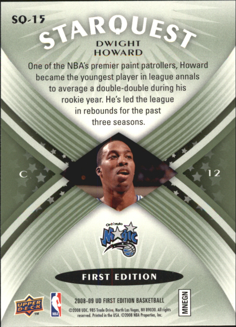 2008-09 Upper Deck First Edition Starquest Green #SQ15 Dwight Howard back image