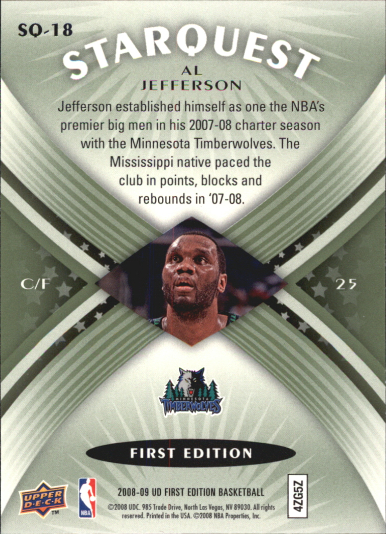 2008-09 Upper Deck First Edition Starquest Green #SQ18 Al Jefferson back image