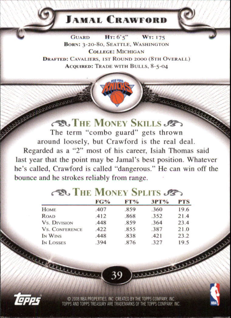 2008-09 Topps Treasury #39 Jamal Crawford back image