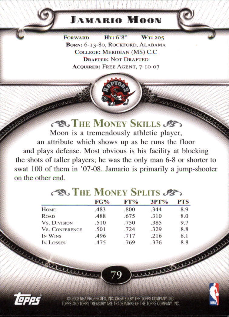 2008-09 Topps Treasury #79 Jamario Moon back image