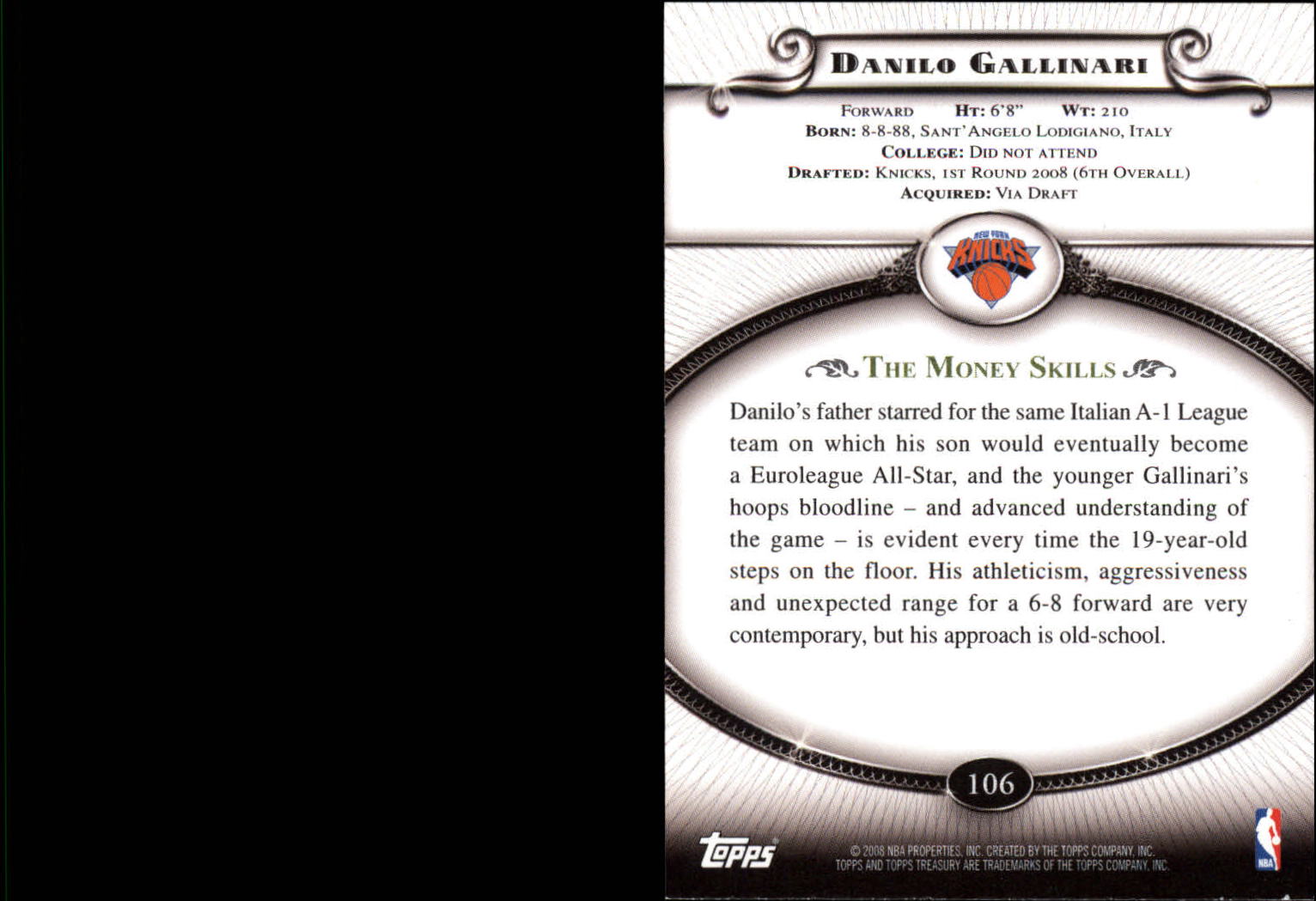 2008-09 Topps Treasury #106 Danilo Gallinari RC on Fanatics Collect