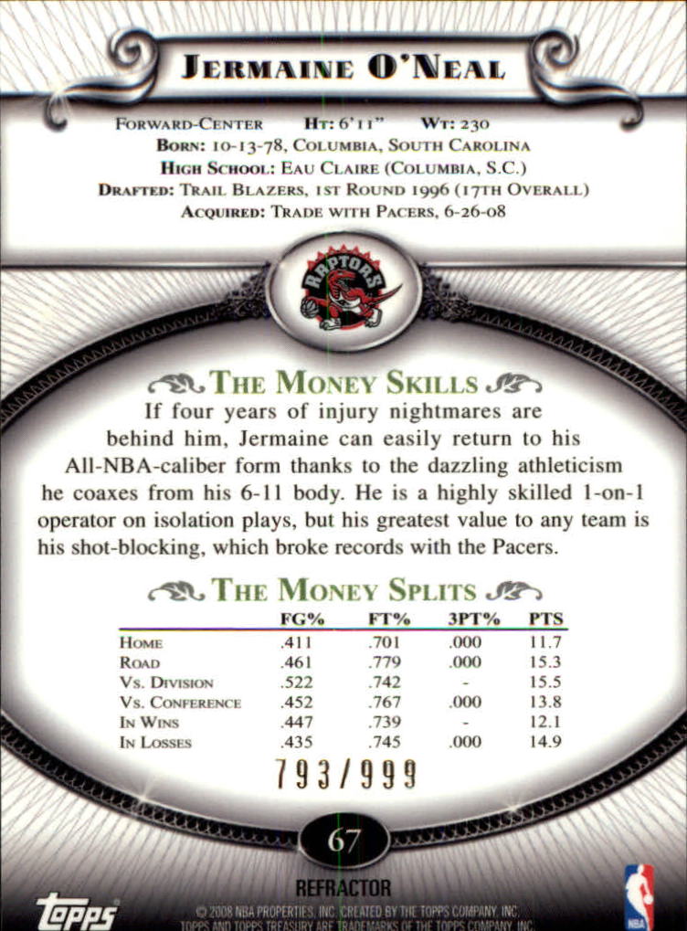2008-09 Topps Treasury Refractors Bronze #67 Jermaine O'Neal back image
