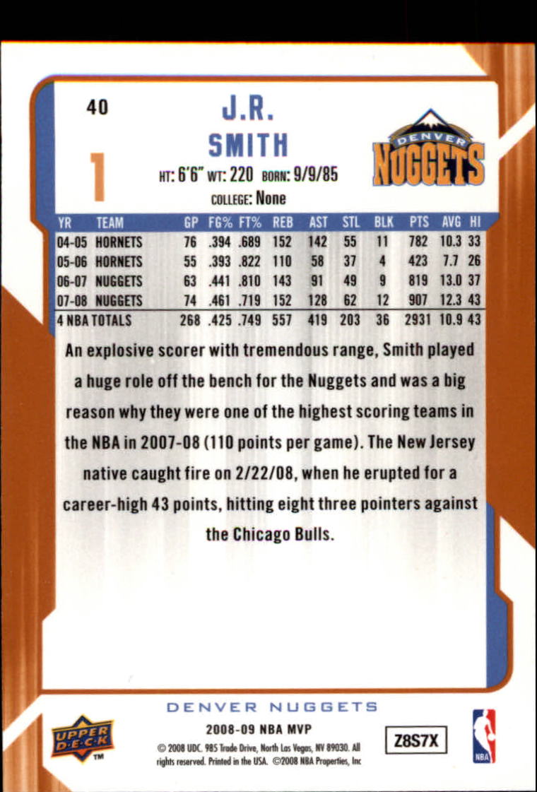 2008-09 Upper Deck MVP #40 J.R. Smith back image