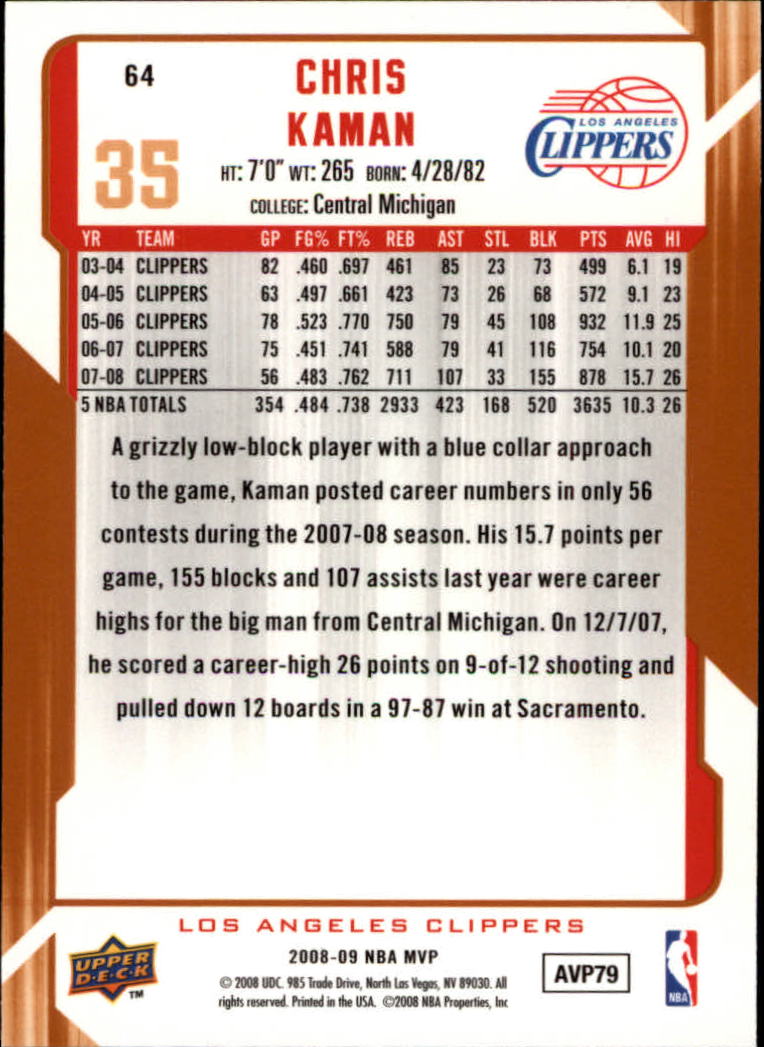 2008-09 Upper Deck MVP #64 Chris Kaman back image