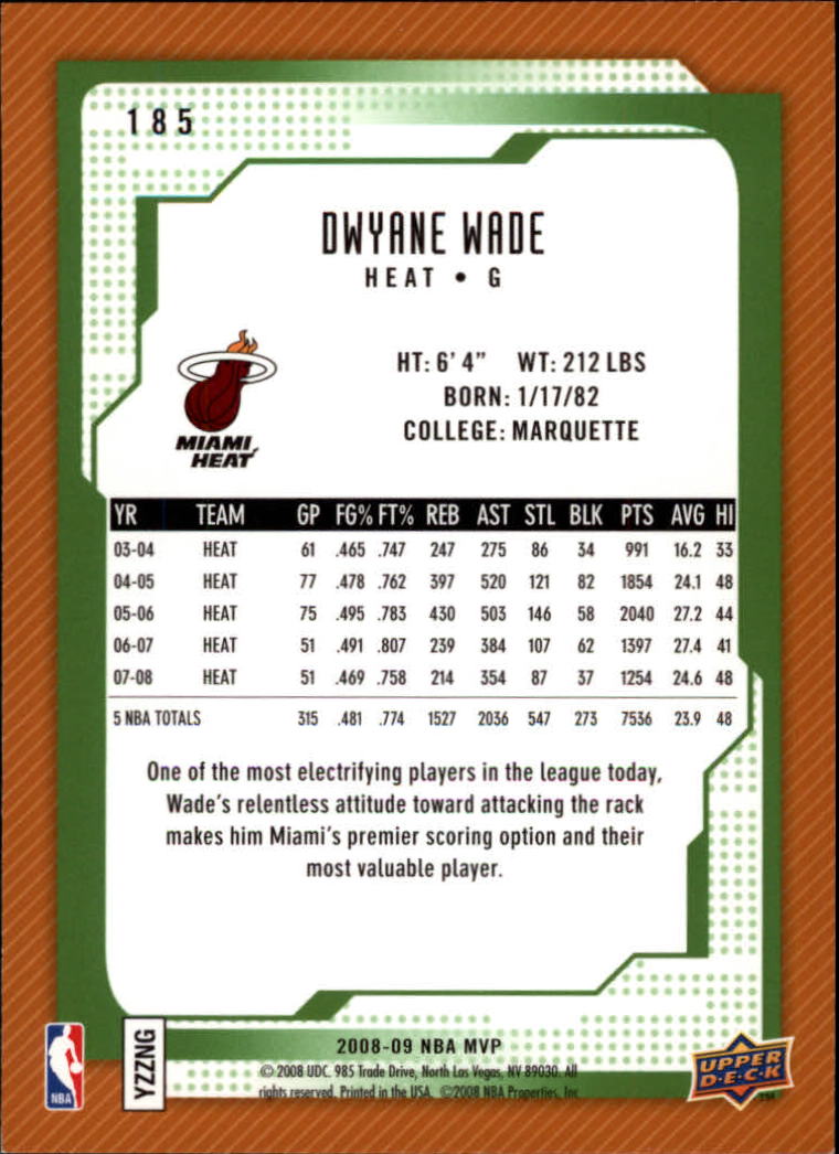 2008-09 Upper Deck MVP #185 Dwyane Wade back image