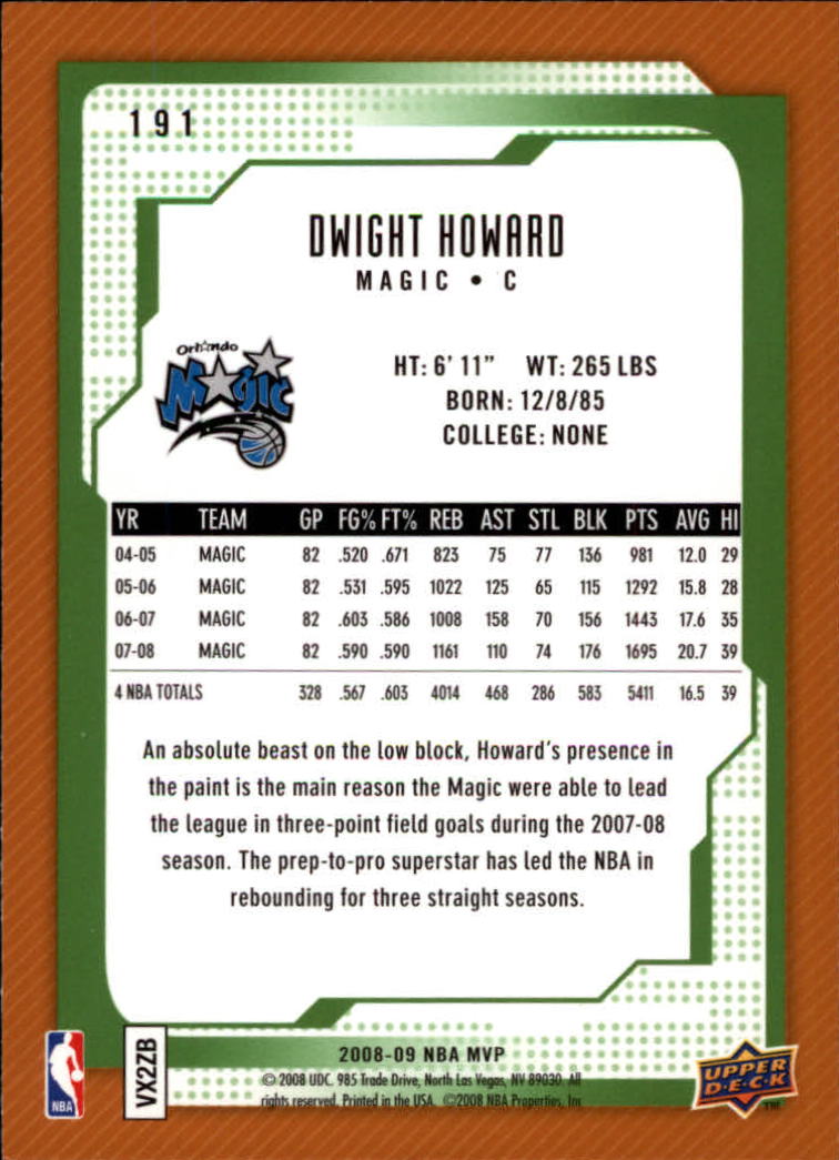 2008-09 Upper Deck MVP #191 Dwight Howard back image
