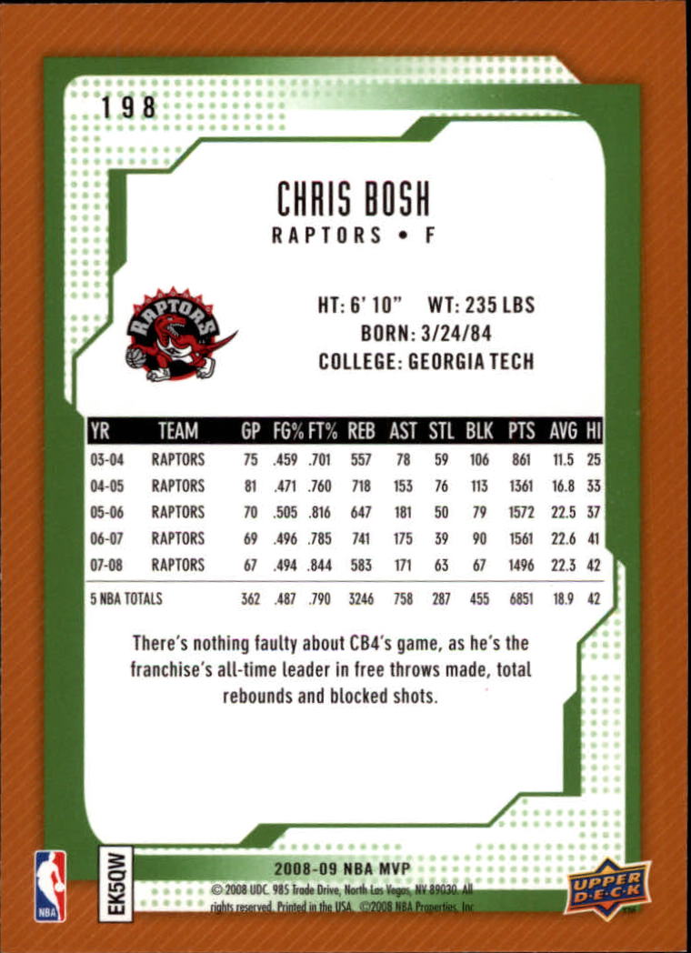 2008-09 Upper Deck MVP #198 Chris Bosh back image