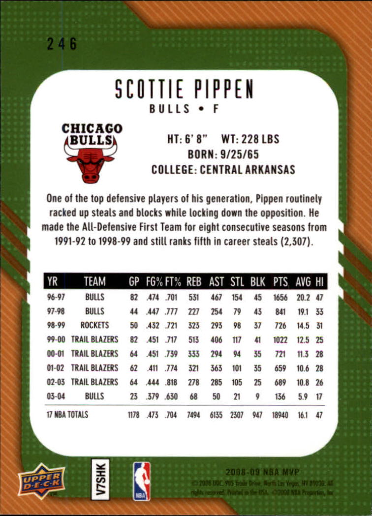 2008-09 Upper Deck MVP #246 Scottie Pippen back image