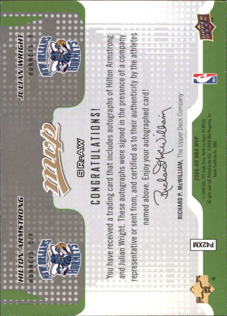 2008-09 Upper Deck MVP Signatures Required #SRAW Hilton Armstrong/Julian Wright back image
