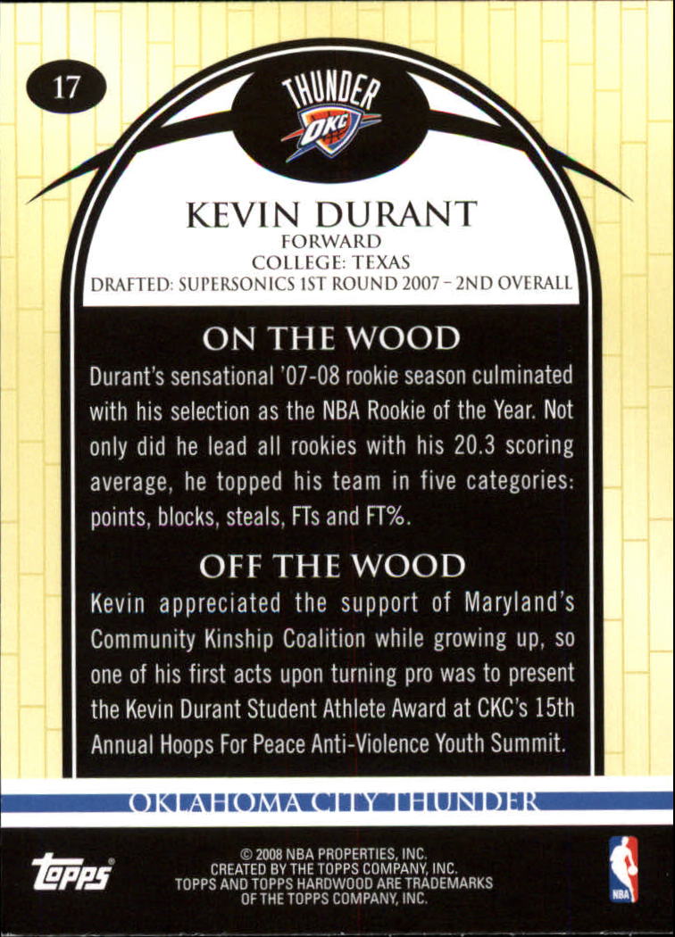 2008-09 Topps Hardwood #17 Kevin Durant back image