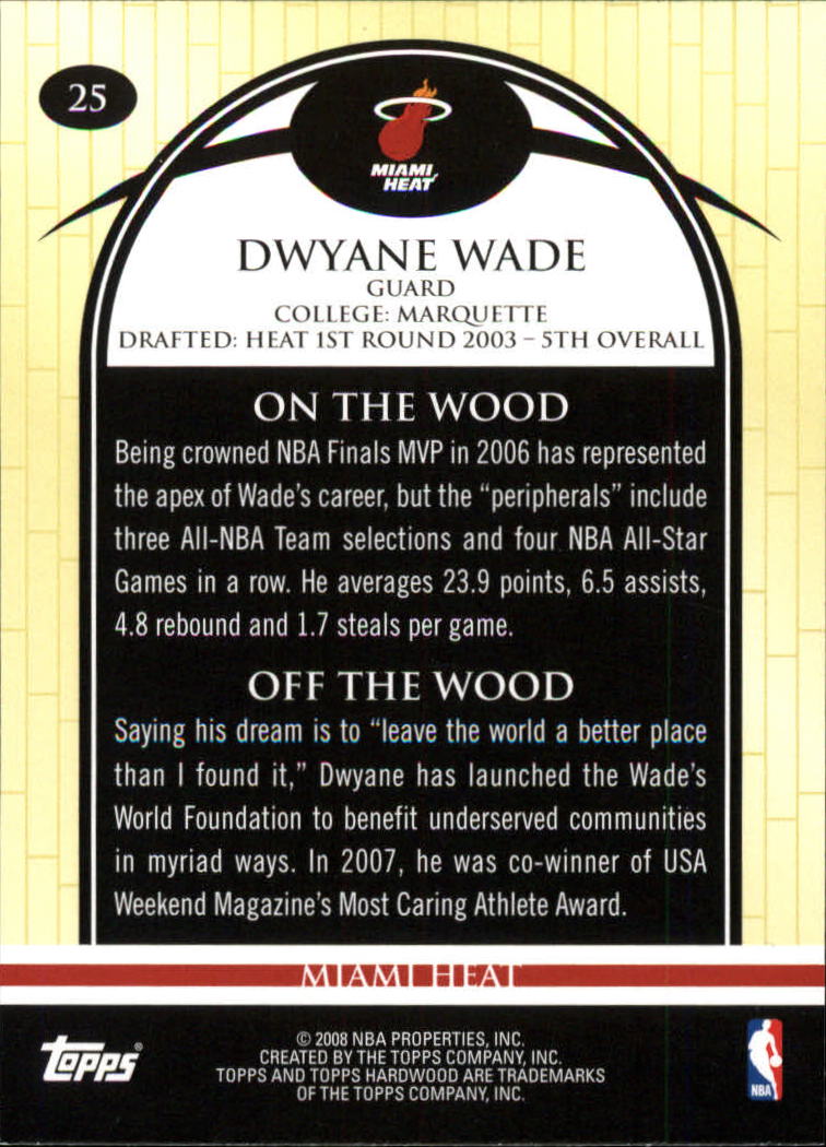 2008-09 Topps Hardwood #25 Dwyane Wade back image