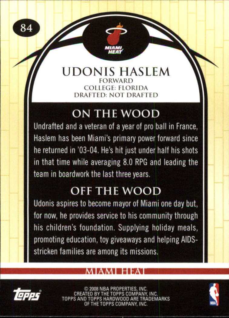 2008-09 Topps Hardwood #84 Udonis Haslem back image