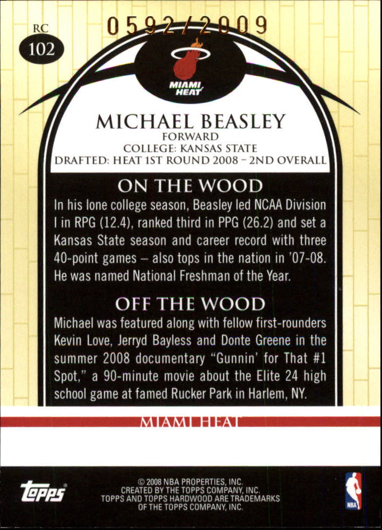 2008-09 Topps Hardwood #102 Michael Beasley Shooting RC back image