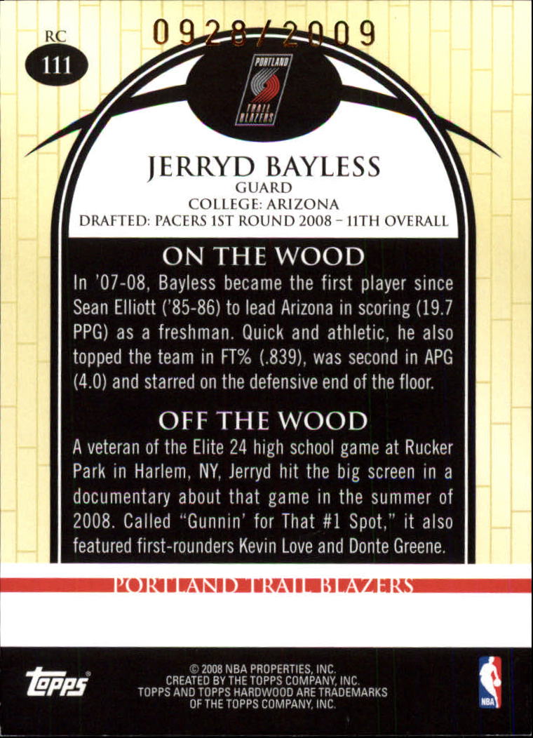 2008-09 Topps Hardwood #111 Jerryd Bayless Passing RC back image