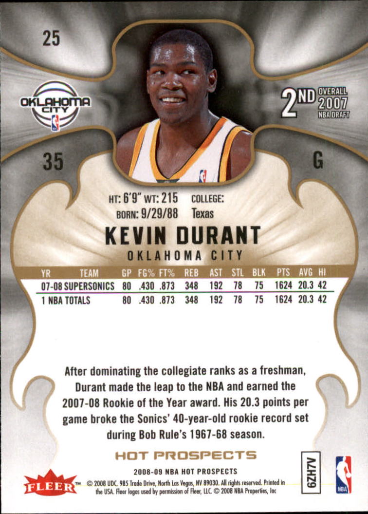 2008-09 Hot Prospects #25 Kevin Durant back image