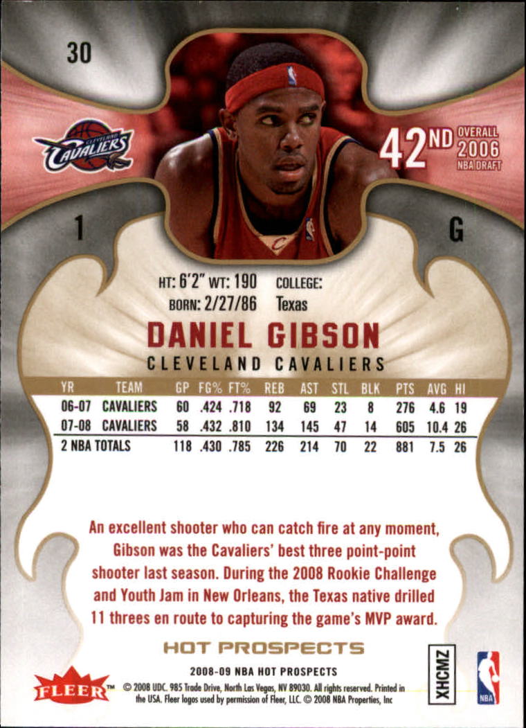 2008-09 Hot Prospects #30 Daniel Gibson back image