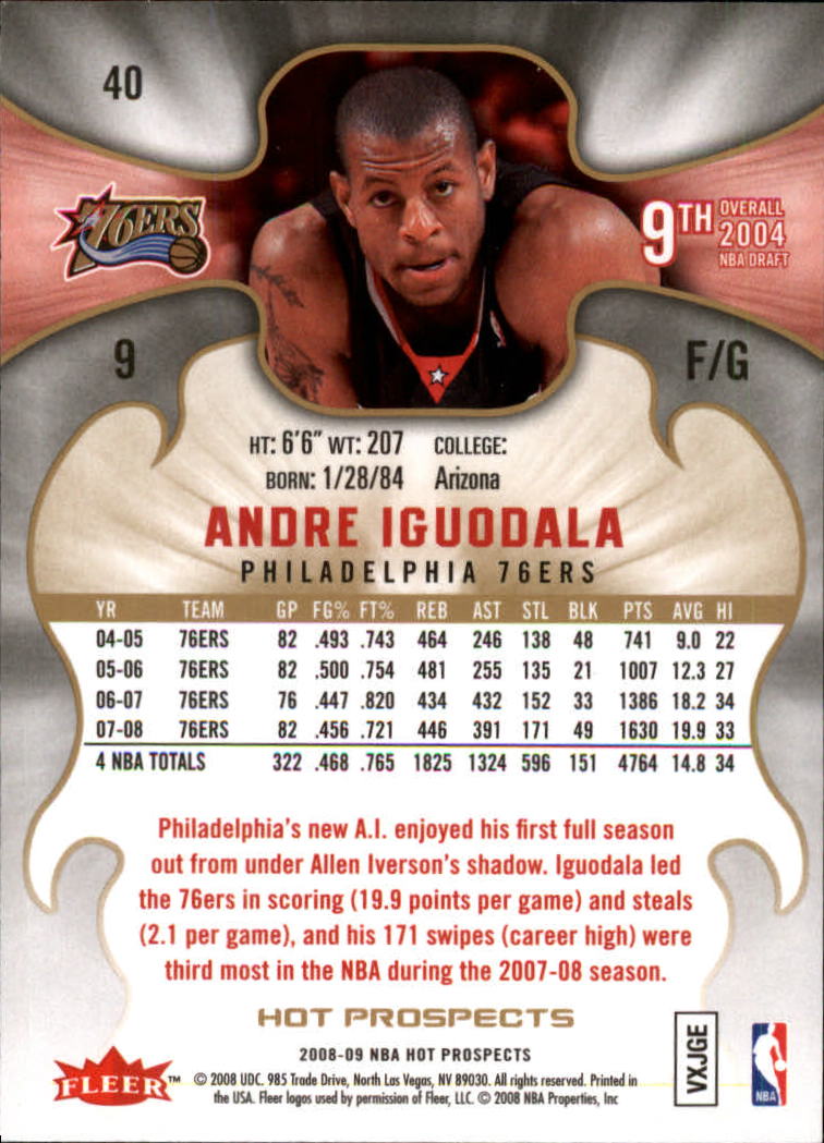 2008-09 Hot Prospects #40 Andre Iguodala back image