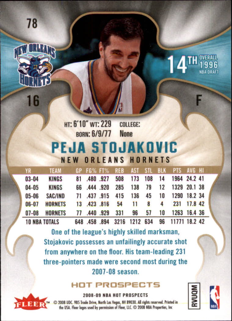 2008-09 Hot Prospects #78 Peja Stojakovic back image