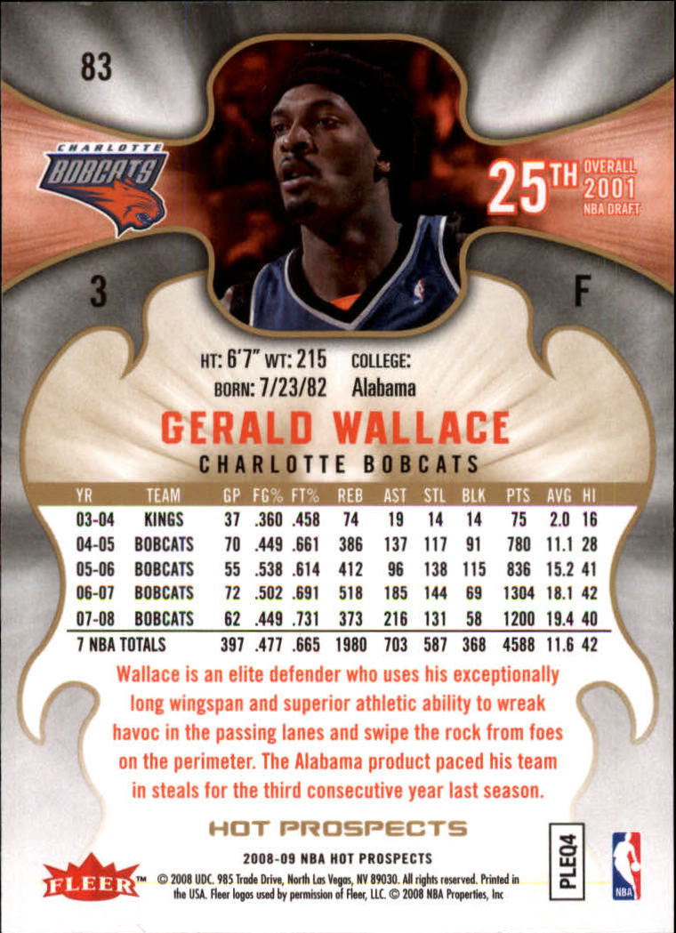 2008-09 Hot Prospects #83 Gerald Wallace back image