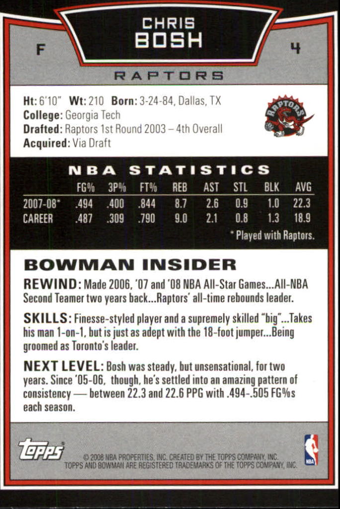 2008-09 Bowman #4 Chris Bosh back image