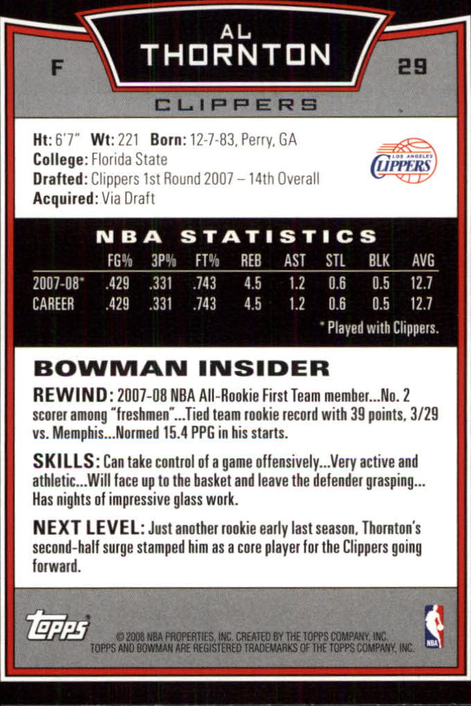2008-09 Bowman #29 Al Thornton back image