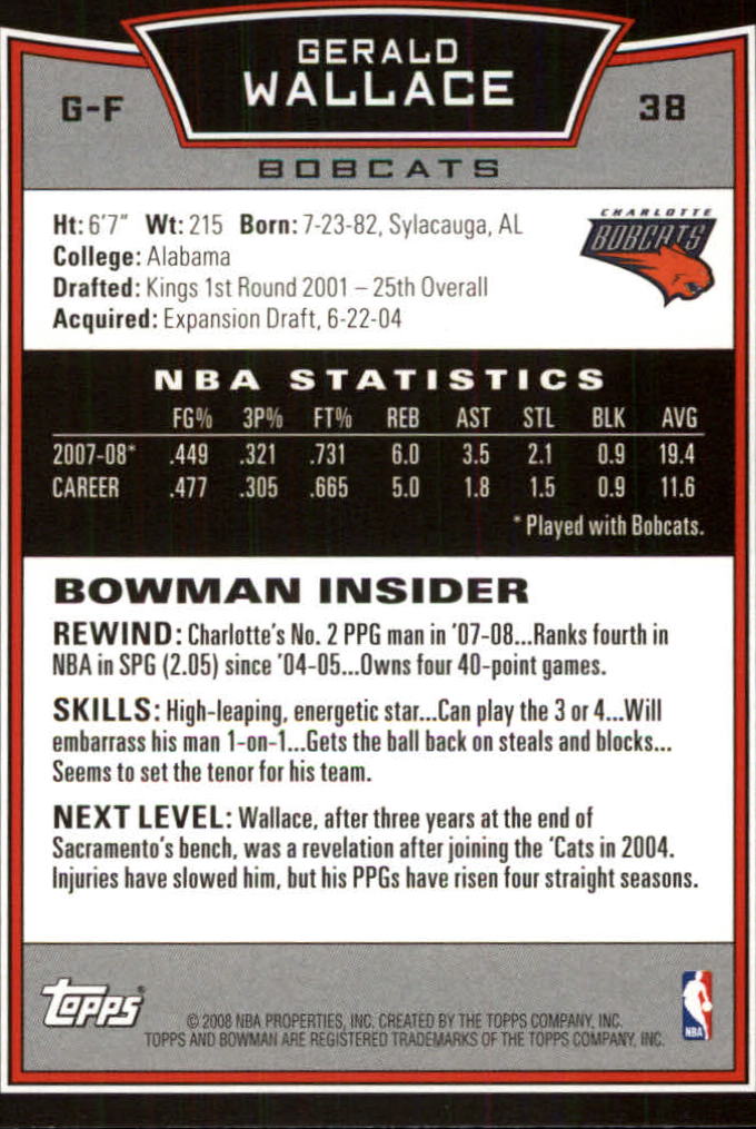 2008-09 Bowman #38 Gerald Wallace back image
