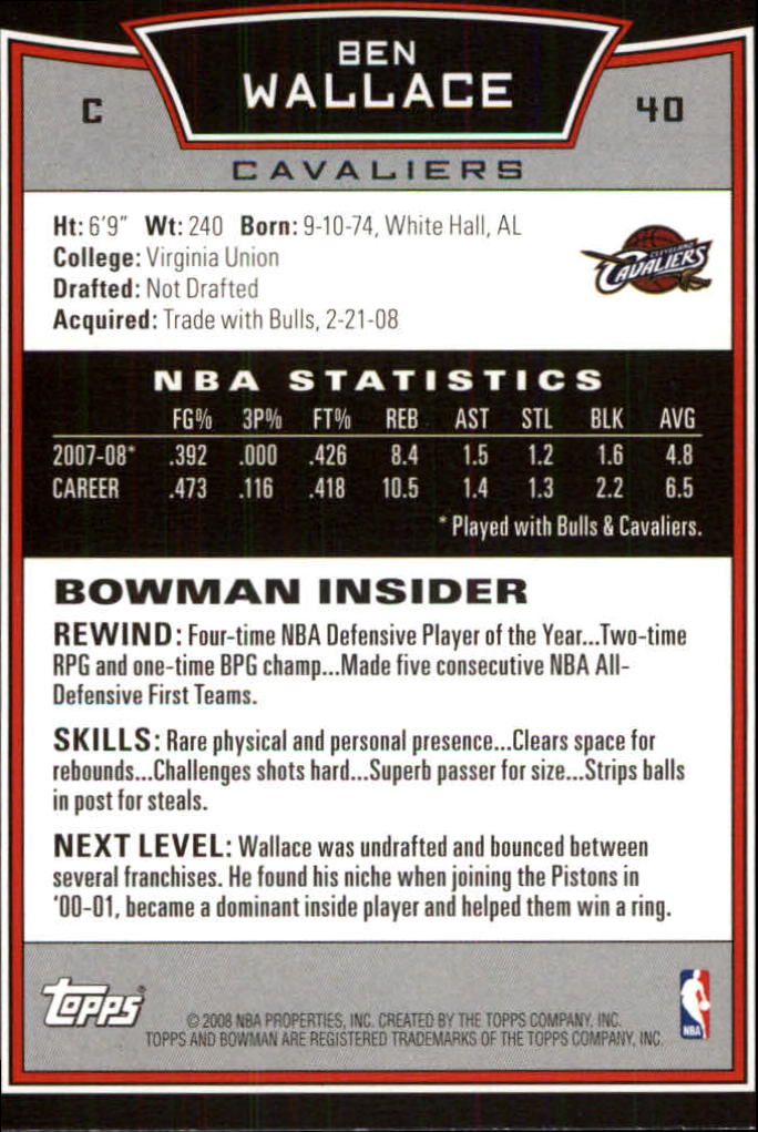 2008-09 Bowman #40 Ben Wallace back image