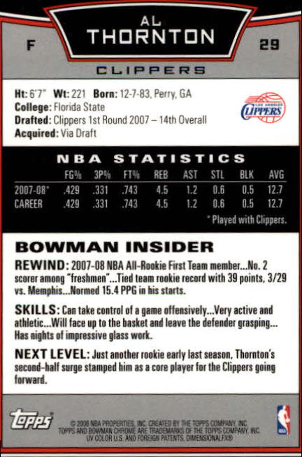 2008-09 Bowman Chrome #29 Al Thornton back image