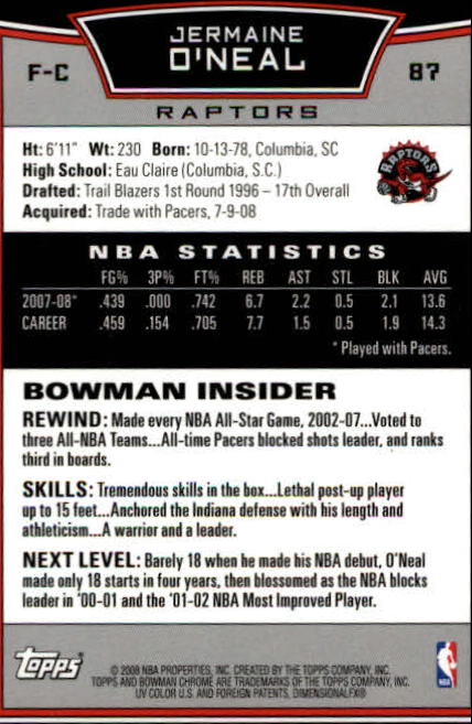 2008-09 Bowman Chrome #87 Jermaine O'Neal back image