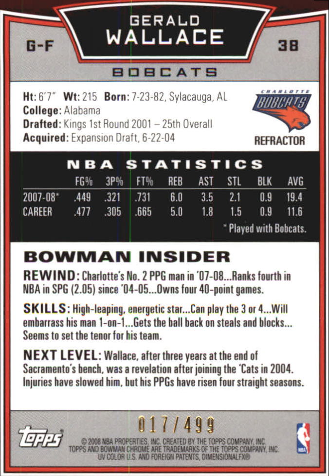 2008-09 Bowman Chrome Refractors #38 Gerald Wallace back image