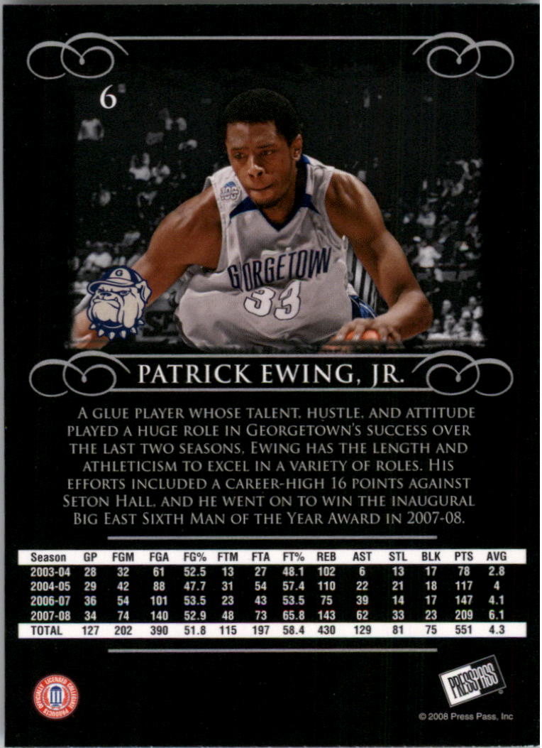 2008-09 Press Pass Legends #6 Patrick Ewing Jr. back image
