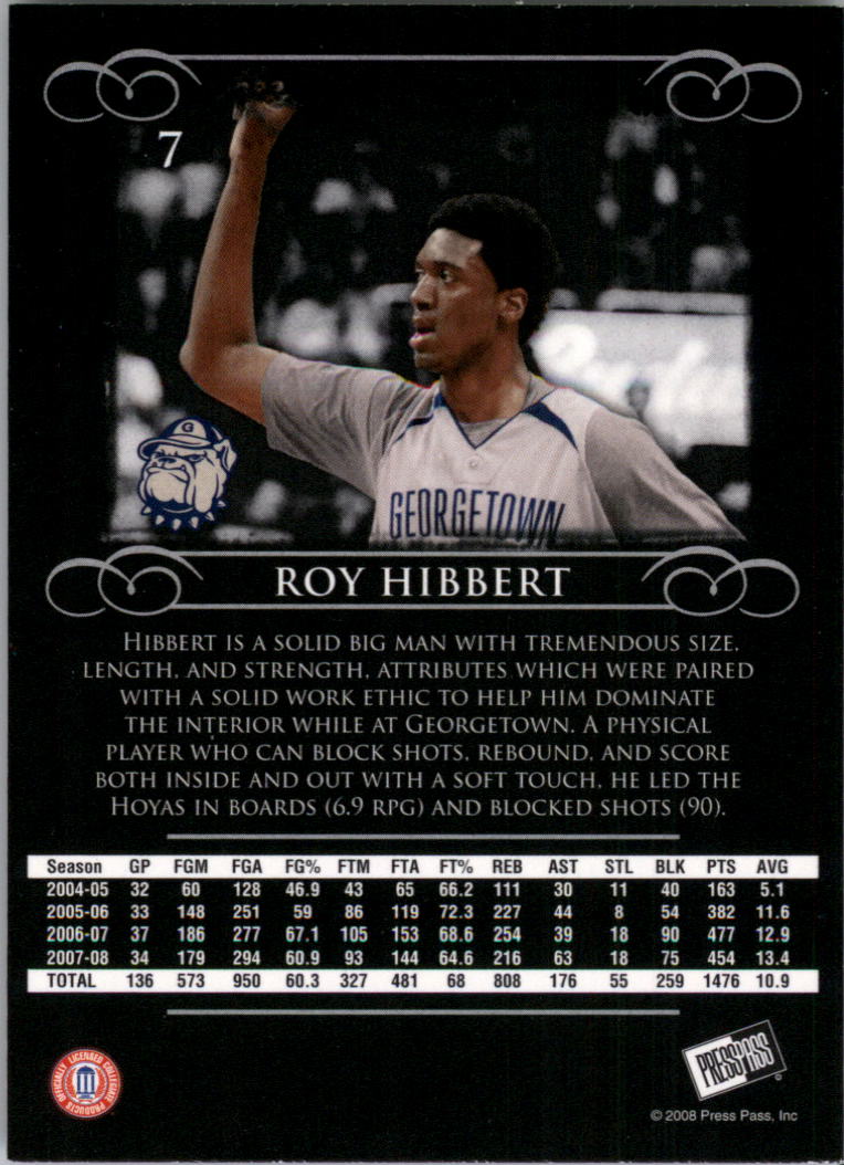 2008-09 Press Pass Legends #7 Roy Hibbert back image