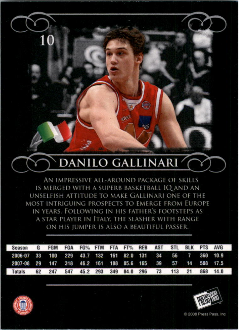 2008-09 Press Pass Legends #10 Danilo Gallinari back image
