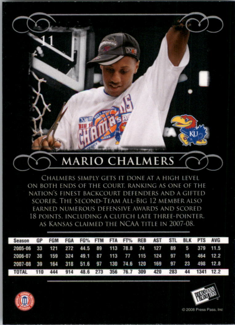 2008-09 Press Pass Legends #11 Mario Chalmers back image