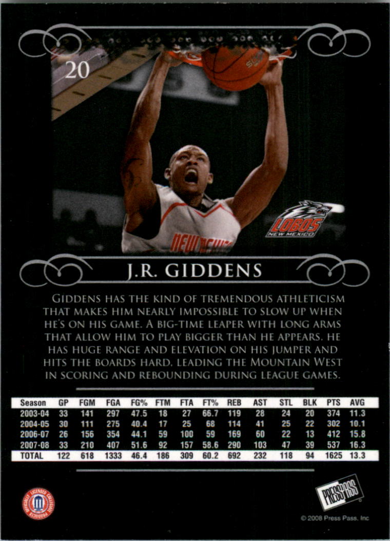 2008-09 Press Pass Legends #20 J.R. Giddens back image