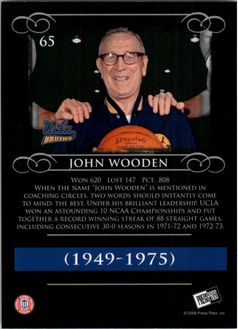 2008-09 Press Pass Legends #65 John Wooden back image