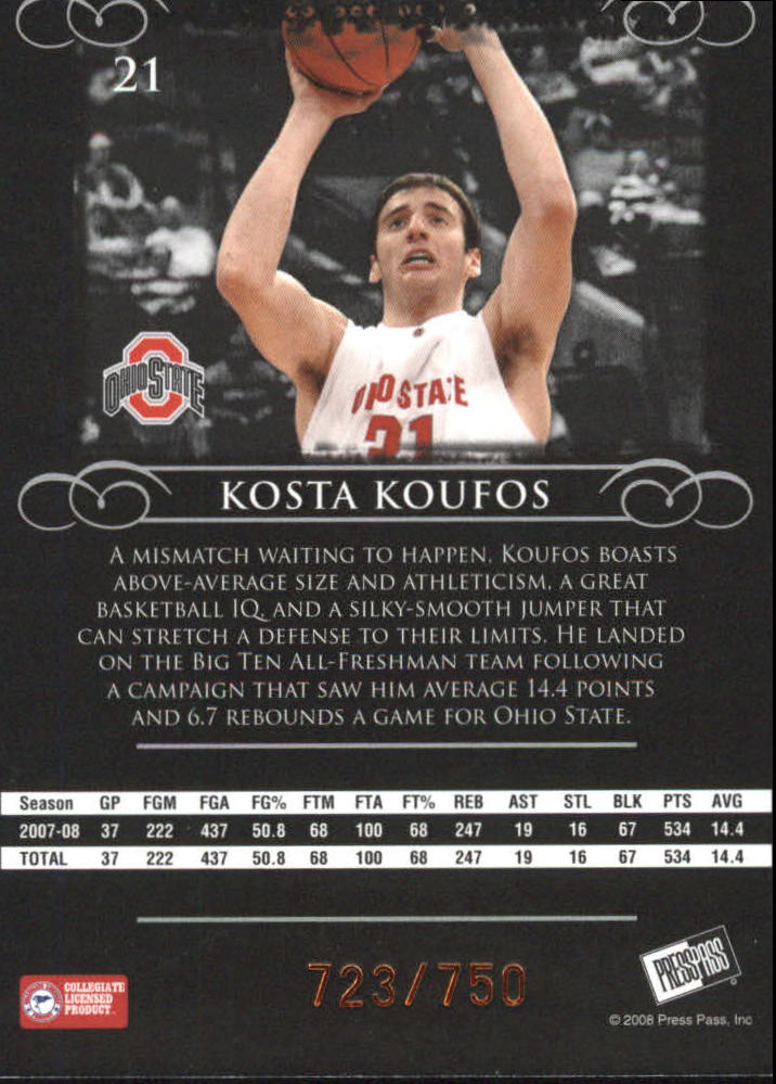 2008-09 Press Pass Legends Bronze #21 Kosta Koufos back image