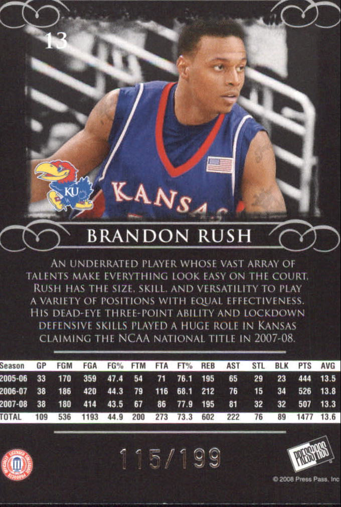 2008-09 Press Pass Legends Silver #13 Brandon Rush back image