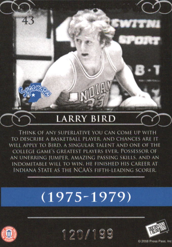 2008-09 Press Pass Legends Silver #43 Larry Bird back image